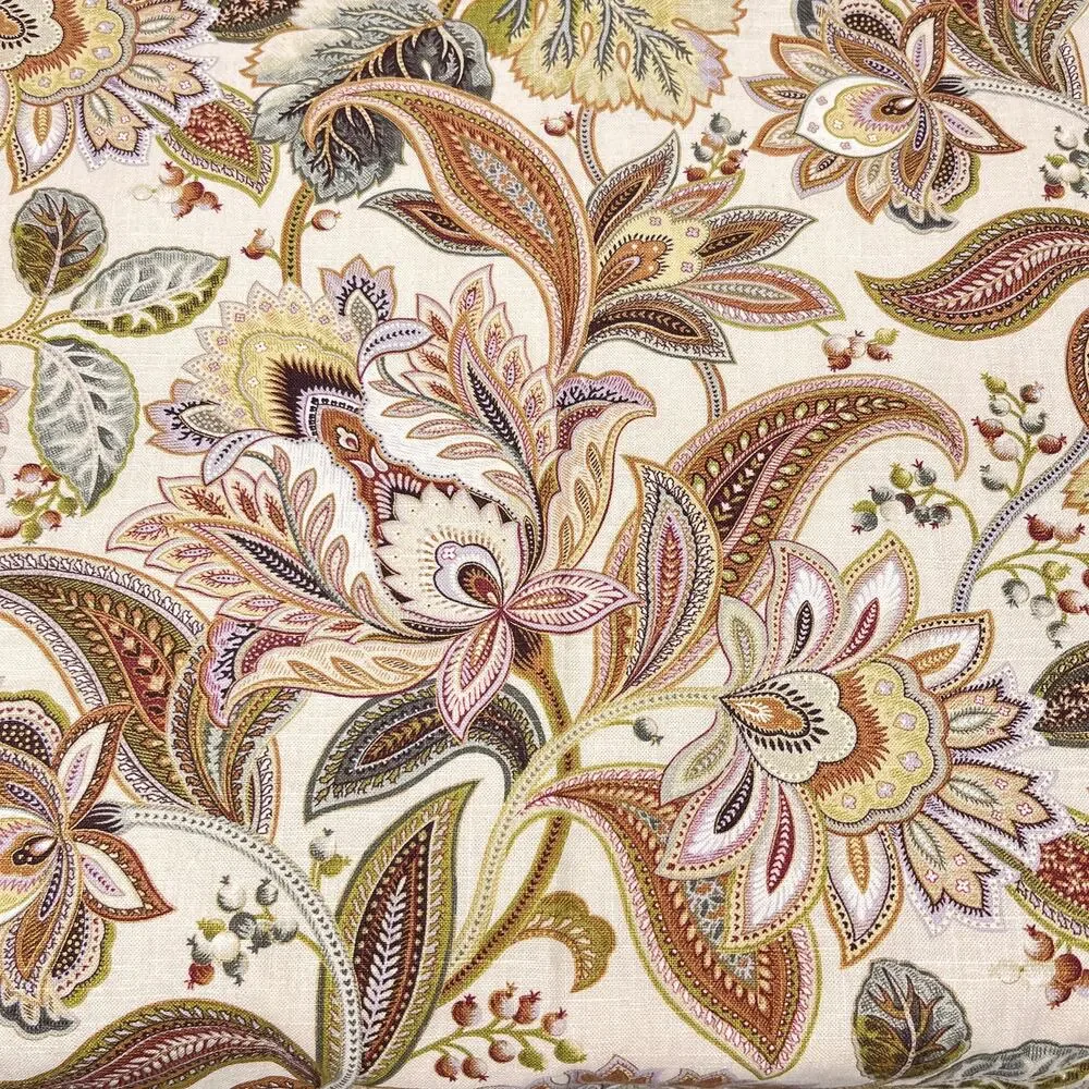 Pair of Jacobean Floral Custom Pinch Pleat Curtain Drape Side Panels